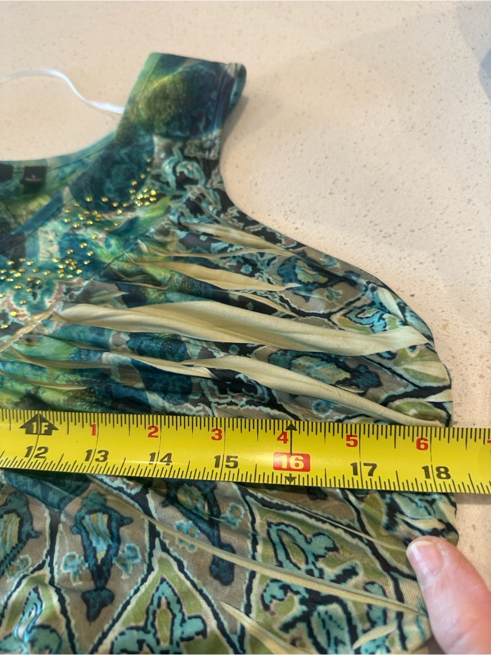 Apt. 9 Green and Teal V-Neck Sleeveless Beaded Blouse - Picture 8 of 11